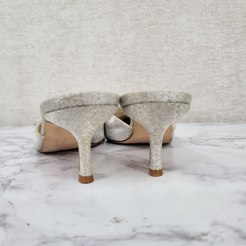 Shannon Britt Italian Silver Kitten Heel Mules Formal Bridal Evening - Picture 12 of 16